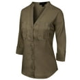 thumbnail image 3 of Made by Olivia Women's Long Sleeve Solid Split Neck Tencel Button Down Shirt Blouse, 3 of 4