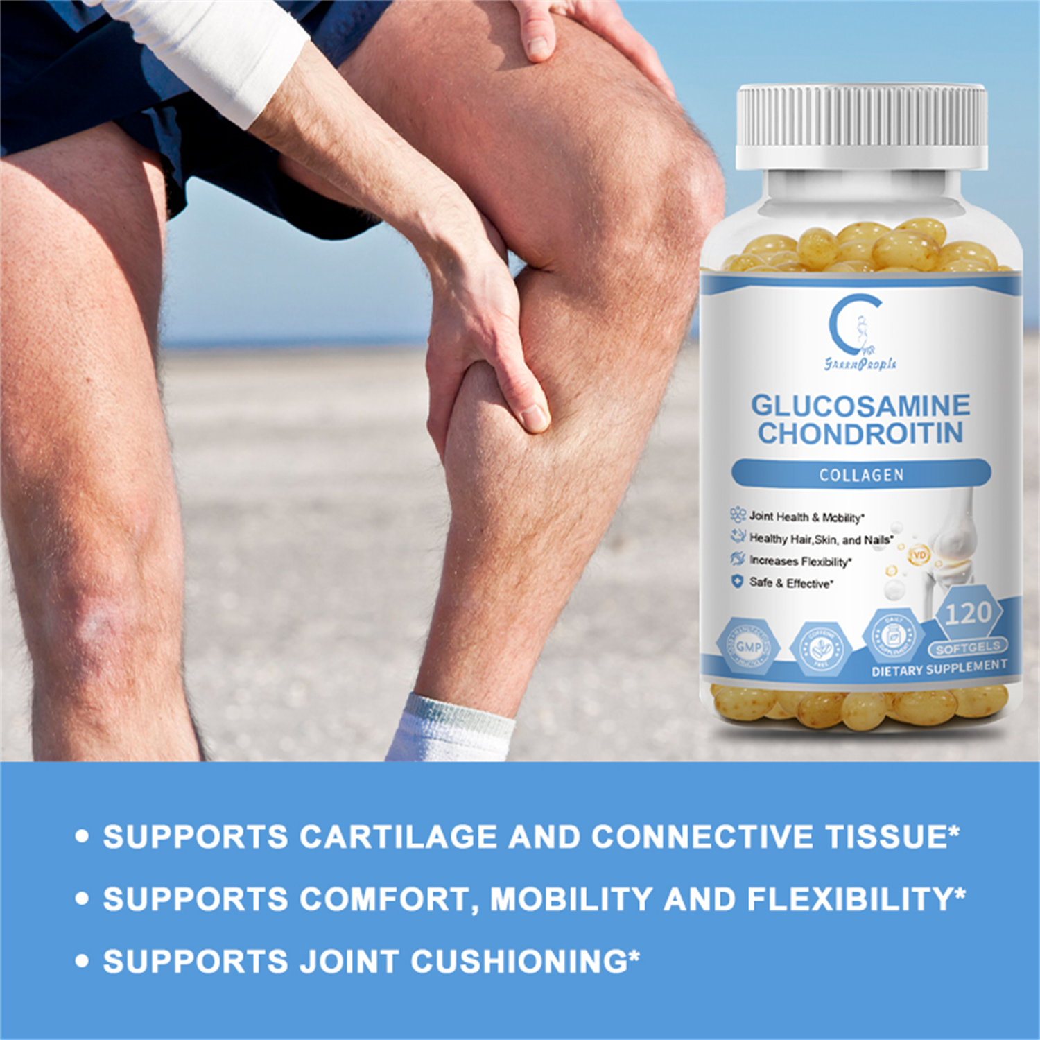 Glucosamine Chondroitin with MSM & Collagen, Supports Joint & Cartilage Health Supplement, High Absorption, Non-GMO & Vegan, 240 Capsules - Greenpeople