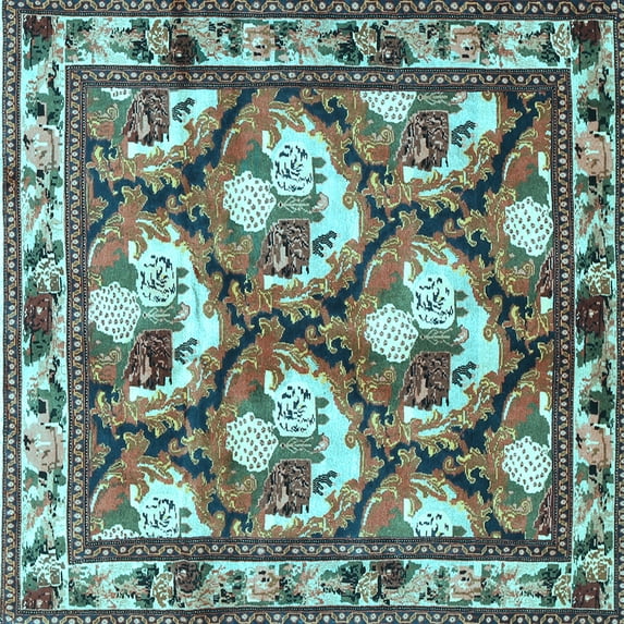 Ahgly Company Indoor Square Persian Light Blue Traditional Area Rugs, 6' Square