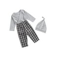 thumbnail image 3 of Qiylii Baby Boy’s Plaid Long Sleeve Gentleman Romper+Suspender Pants+hat, 3 of 8