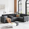 thumbnail image 2 of Modern L-shaped 4-seater Corduroy Sofa 105.5''*66.5'' with Storage & USB, 2 of 16