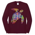 thumbnail image 2 of Wild Bobby, Colorful Rainbow Sea Turtle Animal Lover Mens Long Sleeve Shirt, Maroon, Small, 2 of 3
