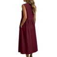 thumbnail image 6 of QUNYINEY Red Women's Summer Dresses Long Cotton Linen Sleeveless A Line Sundress V Neck Loose Fit with Pockets Dresses, 6 of 6