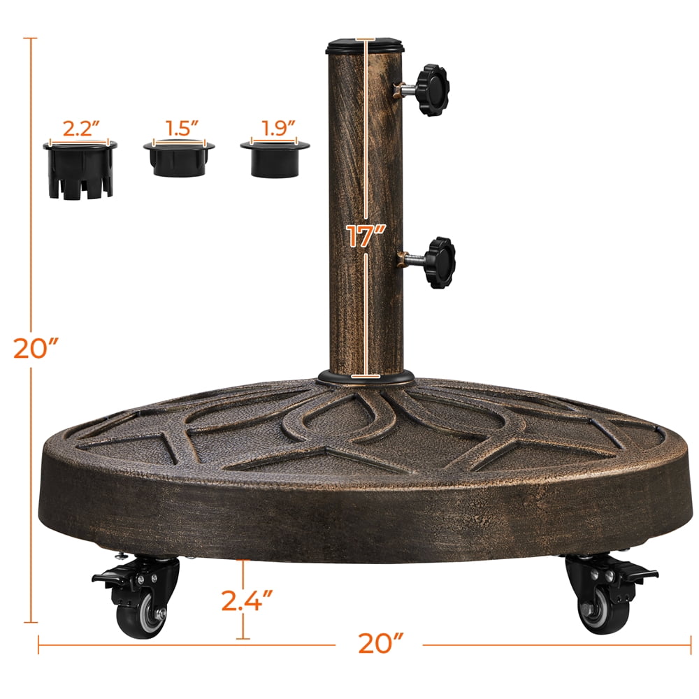 Yaheetech 20" Outdoor Rolling Heavy Duty Patio Market Umbrella Base, Bronze