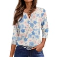 thumbnail image 5 of WTOBBY Ladies Casual Fashion V-Neck Top Featuring Floral Print, Loose Fit, and 3/4 Sleeve, Great for Spring Fall Transitions, Weekend Activities, and Daily Wear,Turquoise XL, 5 of 5