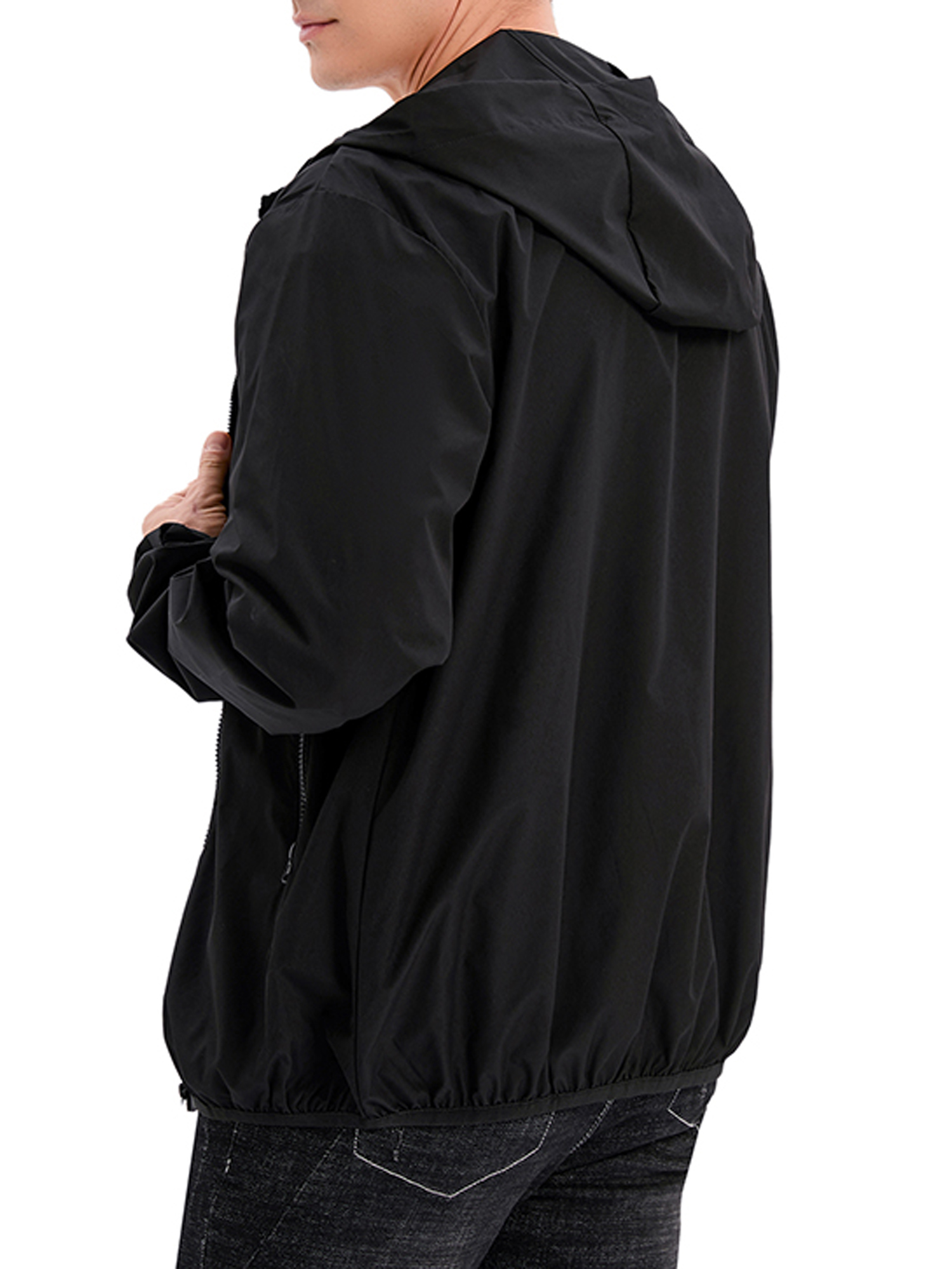 LELINTA Men's Big and Tall Outdoor Lightweight Windbreaker Jacket Hooded Waterproof Rain Jacket Drawstring Hooded Zip-Up Sport Windbreaker, up to Size 8XL, Black/ Grey - image 4 of 7