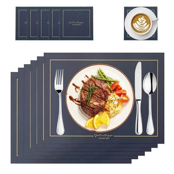 Manteles Individuales para Mesa, 6 Pcs Tapetes para Mesa de Comedor y 6 Pcs Posavasos, Antideslizante y Resistente al Calor, Manteles para Mesa para Restaurante, Cocina, Hotel, Hogar, Festival