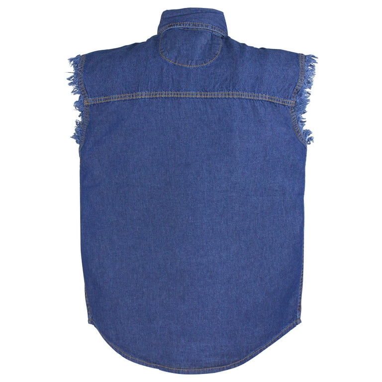 Dealer Leather Mens Denim Dark Blue Sleeveless Shirt - Medium