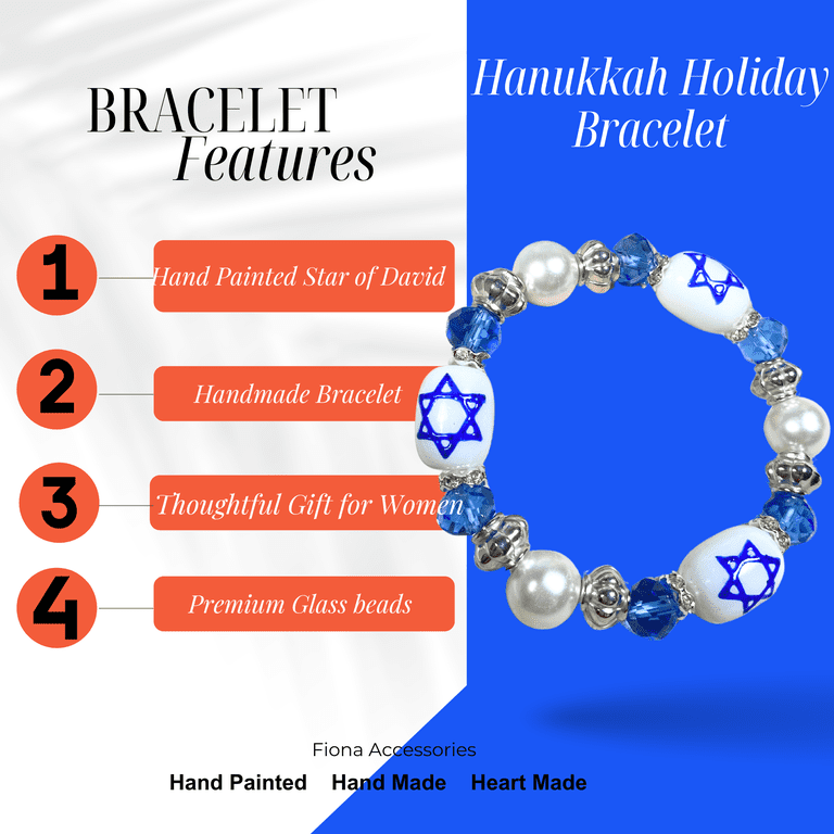 Hanukkah Star of David Beaded Bracelet, Blue & White photo 6