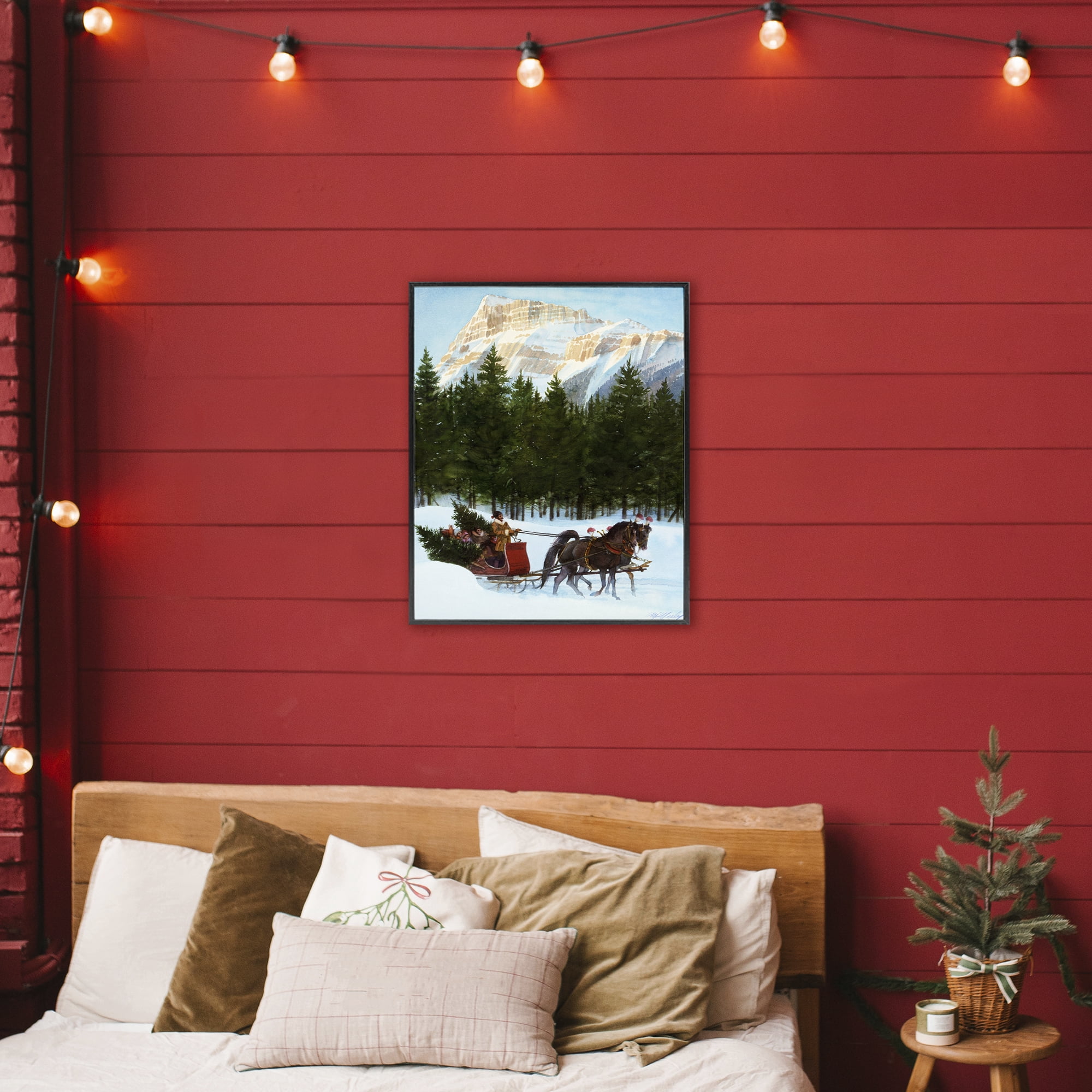 Sleigh Ride Carrying Trees Black Framed Giclee Art, design by Wind River Studios