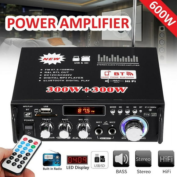 800W 600W Car Amplificador HIFI 2 CH Power Amplifier Home Theater Amplifier Support FM USB SD/Remote Control ,Efficient Heatsink