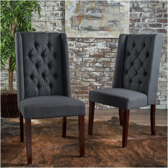 JERFIT Modern Wingback Dining Chairs Set of 2, Upholstered Fabric Kitchen Side Chairs with High Back and Button Tufted Design, Charcoal Gray