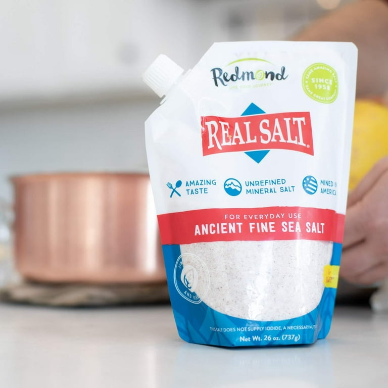  Redmond Real Sea Salt - Natural sin refinar sin gluten fina,  coctelera de 4.75 onzas (paquete de 4) : Libros