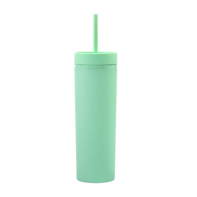 Billuyoard Botella de agua de 16 oz, taza de paja esmerilada de plástico de 2 capas, bebida portátil, taza de té de la leche, soporte para Mostrada Verde 21 cm x 7.2 cm