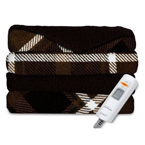 Sunbeam Velvet Plush Electric Heated Throw Blanket Seb Brown Plaid