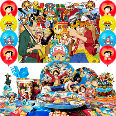 Anime Birthday Decorations for Kids,112pcs Anime Party Decorations & Anime Themed Party Tableware Set - Anime Birthday Banner Balloons Banner Plates Napkins etc Anime Birthday Party Supplies