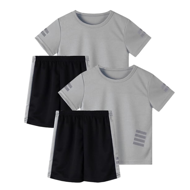 Odeerbi Conjunto Atlético de Malla de Niños de 2 Paquetes 5-14 Años, Ropa Deportiva de Tira Reflectante Seca Rápida de 2 Piezas Camiseta Shorts Outfits