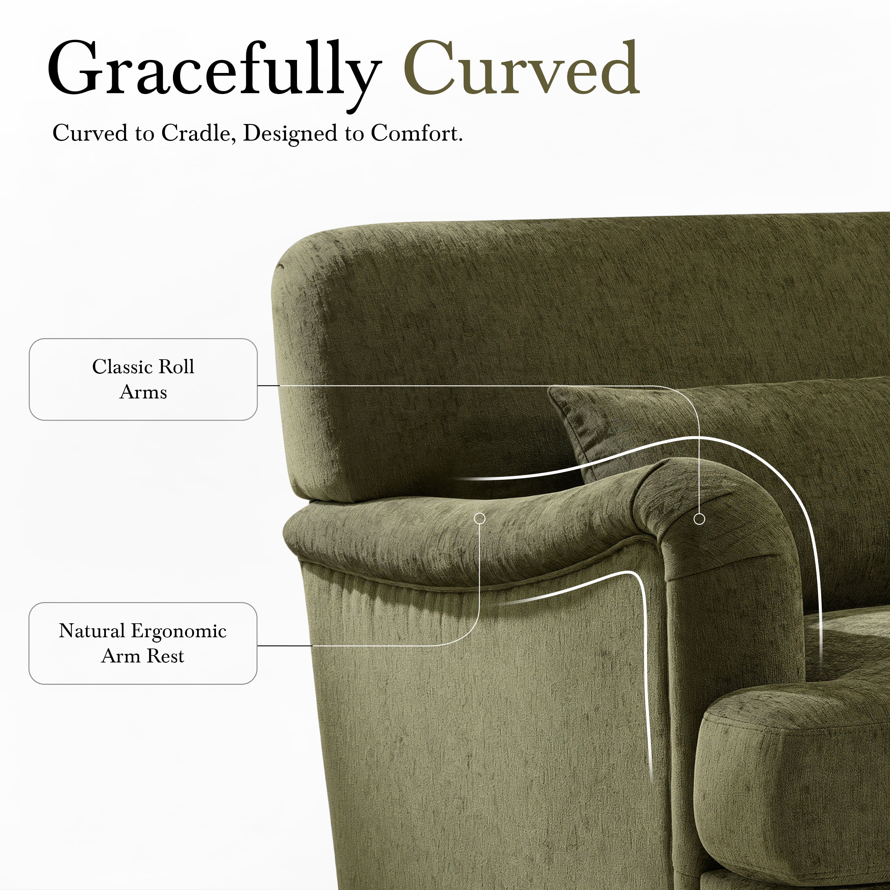 GARITIN Oversized Accent Chair 40.5 Inch, Modern Upholstered Armchair with Lumbar Pillow and Turned Wood Legs for Living Room, Green