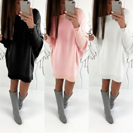 Womens Knitted Oversized Sweater Jumper Dress Ladies Winter Long Pullover