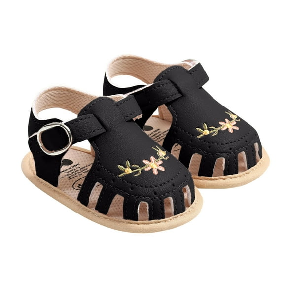 Zwiiyzr 2024 Baby Boys Girls Summer Sandals Round Toe Buckle Soft Rubber Sole Outdoor Cute Princess Shoes for Newborn Infant 3-11 Months Black