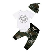Mother’s Day Toddler Baby Boy Mama's Romper & Camouflage Pants & Hat Outfits Set