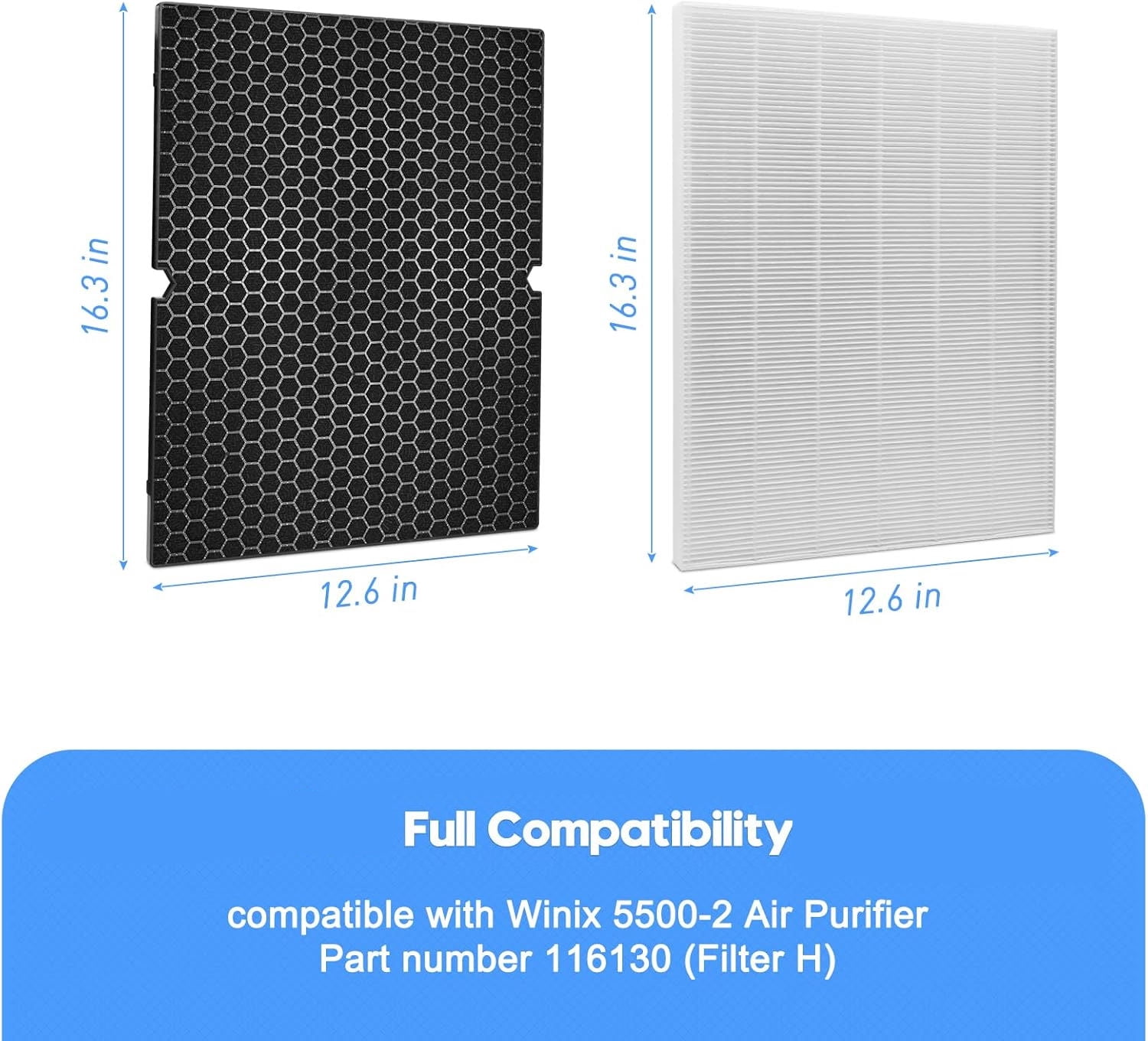2 Sets 116130 Replacement Filter H for Winix 5500-2 AM80 Plasmawave Air Purifier, 2 True HEPA Filter and 2 Activated Carbon Filter Combo Pack, Replacement Part 116130