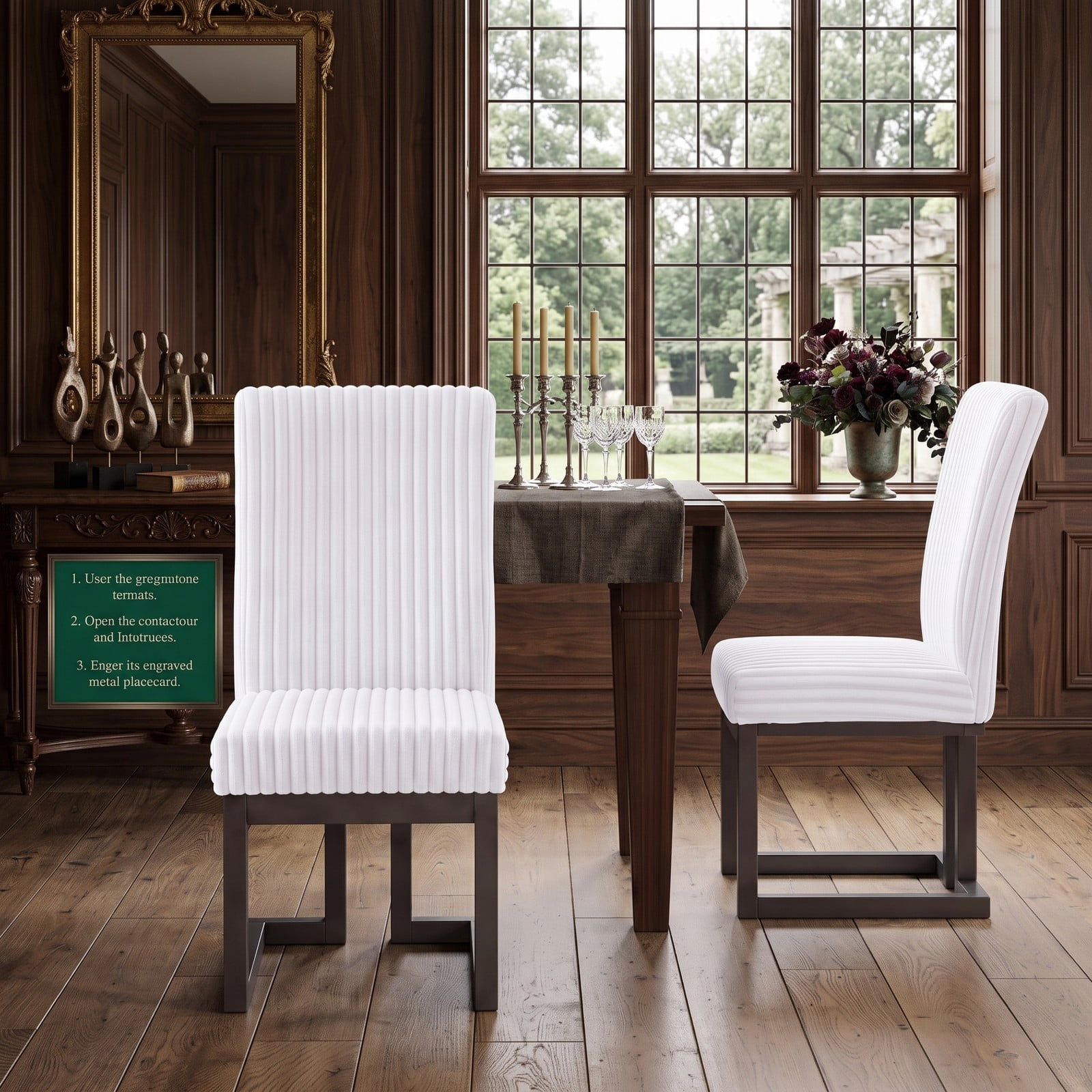 Furnibear Upholstered Dining Chairs Set of 2, Fabric Kitchen Side Chairs with Solid Rubber Wood Legs, Channel Tufted Padded Seat & Ergonomic Backrest, Kitchen - White