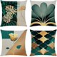 thumbnail image 1 of BRILLAR Cojines de sofá modernos - Juego de 4 fundas de cojín de lino (45 x 45 cm) con diseño Ginkgo dorado/verde - Estilo rústico, 1 of 5