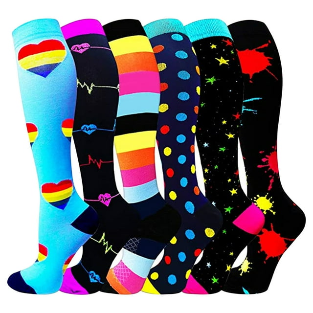 Fiudx Calcetines de Compresión Multicolor (6 Unidades), Zonas de Soporte Específicas, Favorecen La Circulación y La Recuperación, Alivian La Hinchazón y Los Calambres, Ideales para Oficina, Fitness y
