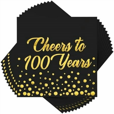 100 Pcs Gold Black Foil Birthday Napkins Cheers to 100 Years Anniversary Birthday Decorations Cocktail Napkins Folded 6.5 x 6.5 Inch 3 Ply Disposable Tissue for Party$$Home Decor, Kitchen, & Other