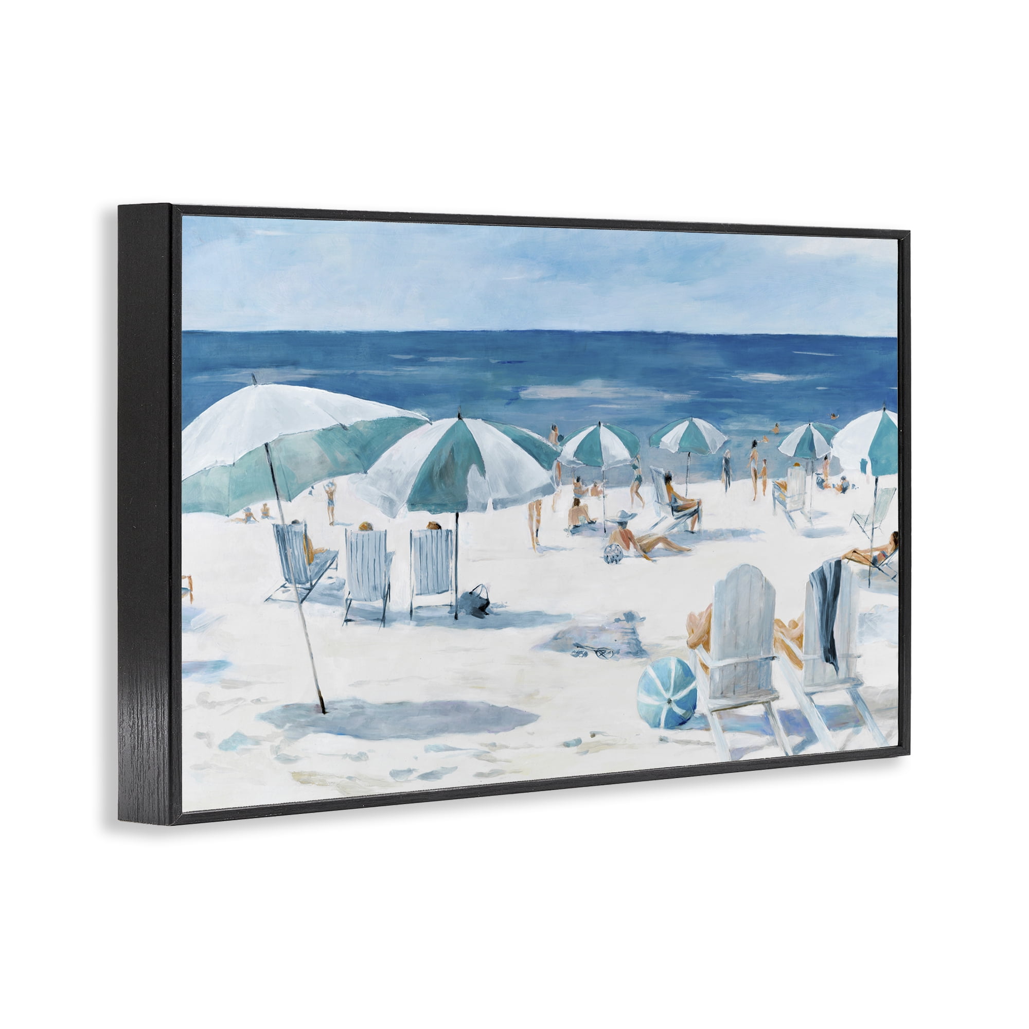 Stupell Industries Umbrella Beach Coastal Scene Black Framed Giclee Art, design by Lorenzo Collective