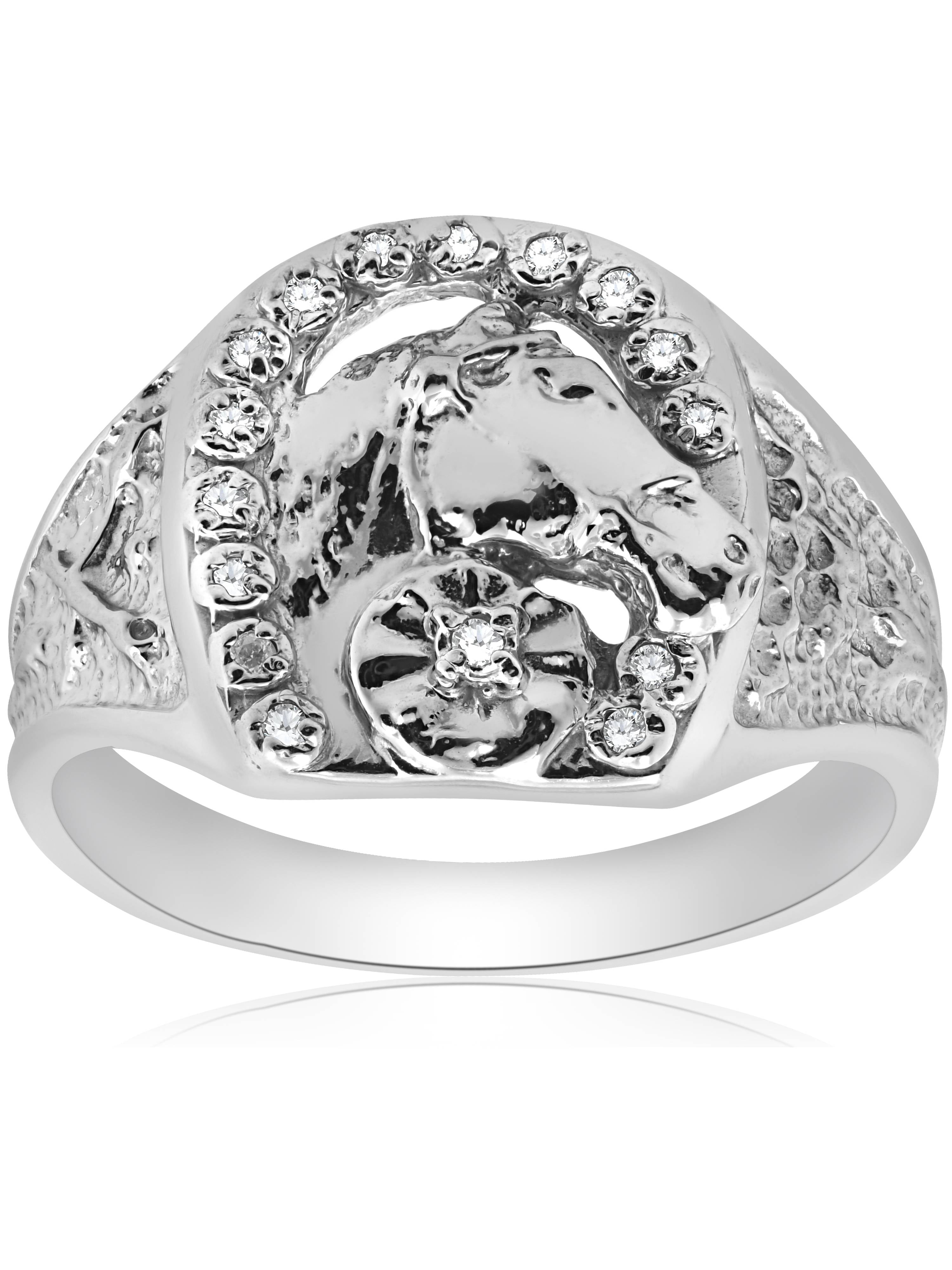 Pompeii3 Mens Diamond Lucky Horseshoe Ring 10K White Gold Walmart