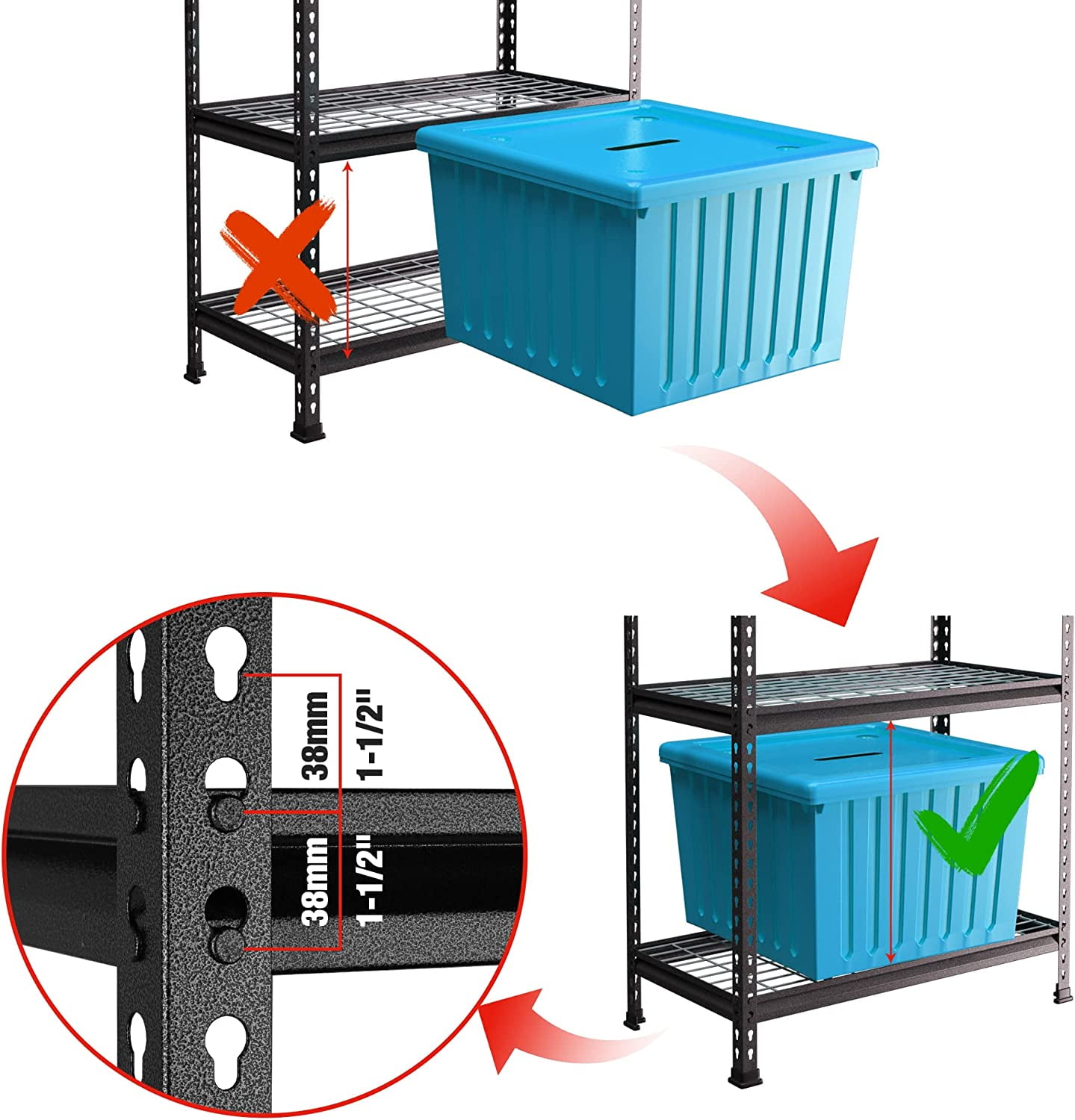 WORKPRO 4000lbs 5-Tier Metal Storage Shelving Unit, 36”W x 18”D x 72”H, Adjustable Storage Rack Heavy Duty Shelf, for Garage, Kitchen, Bathroom, Warehouse, Black