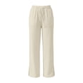 thumbnail image 5 of hoksml Women's High Waist Wide Leg Pants, Casual Drawstring Linen Pants with Pockets and Side Slits, 5 of 9