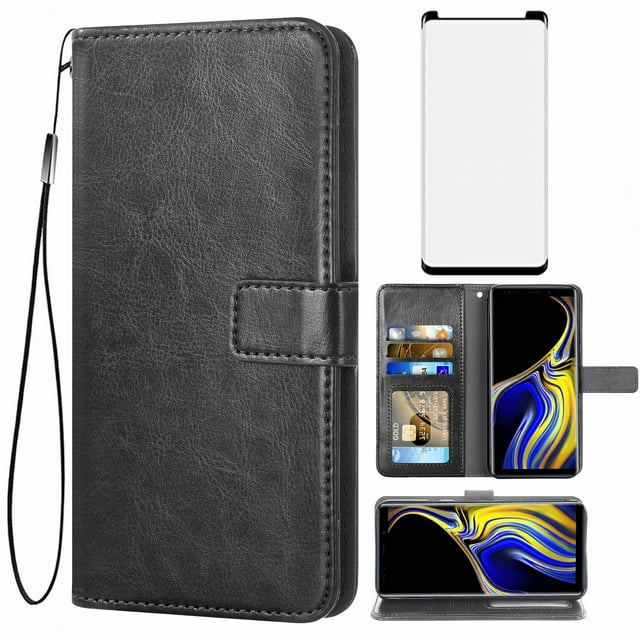 Mobile Phone Cover for Samsung Note 9, Cover Premium Pu Leather Tpu Flip Case Magnetic Closure Card Compartment Stand Function Wallet with Lanyard Protective Cover