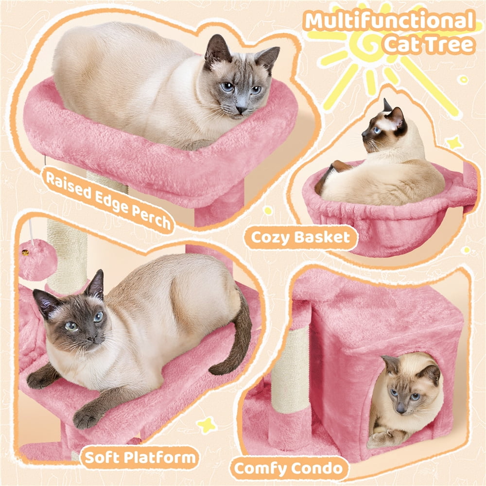 Yaheetech 34" Height Plush Cover Cat Tree with Condo and Sisal Ropes Posts, Pink