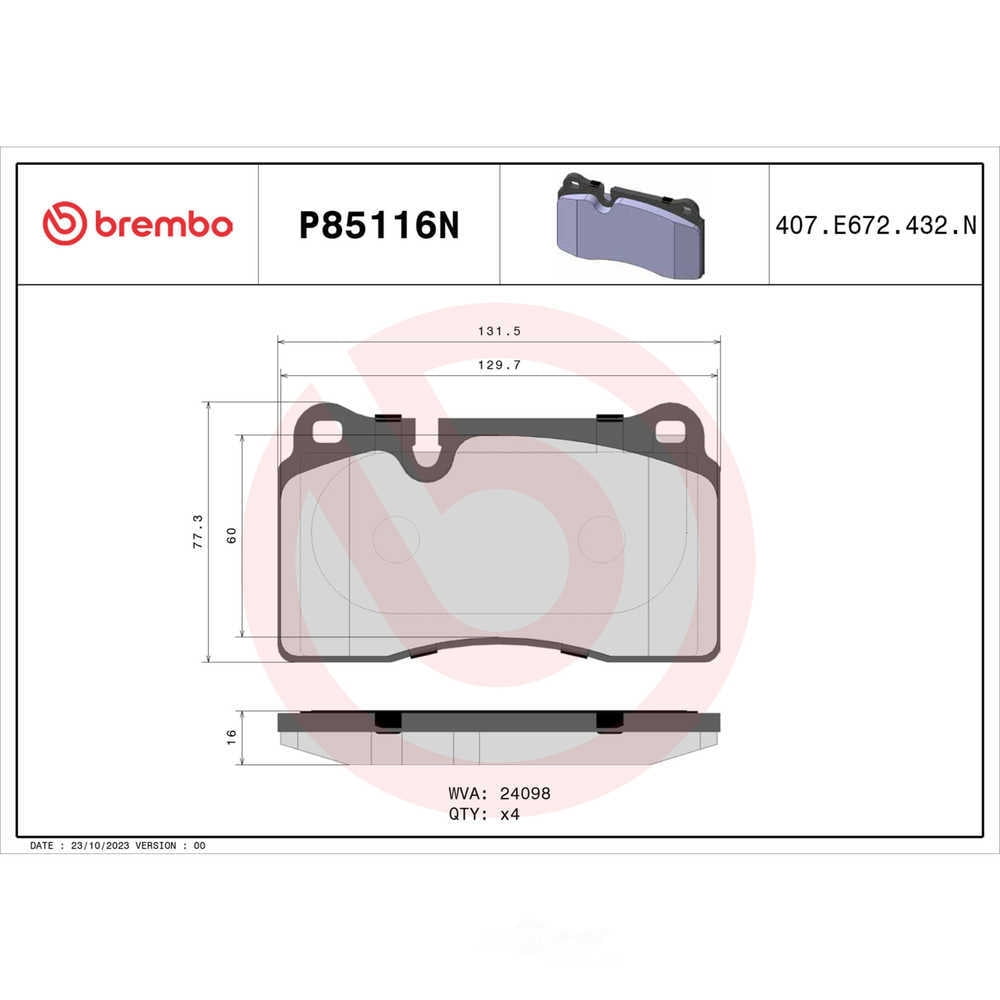 Brembo P85116N PRIME Ceramic Brake Pad Set