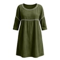 thumbnail image 5 of Odbmxy 3/4 Sleeve Mini Dresses for Women Cotton Linen Tunic Fall Shift Women Dresses Plain Holiday Peasant with Pockets, 5 of 5