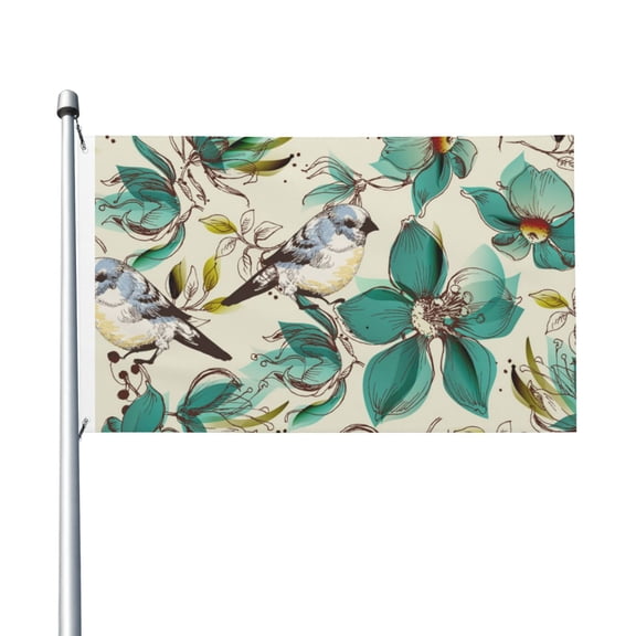 Retro Flowers Birds Watercolor Flag 3X5 Ft Garden Yard House Flags Banner Sign Outdoor Indoor Party Home Garden Decoration