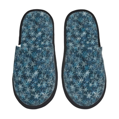 Balery Blue and White Gradient Snowflake Slient Indoor Furry Fleece Comfort House Shoes Soft Non-Slip Home Shoes Cotton slippers House Slippers-- Large