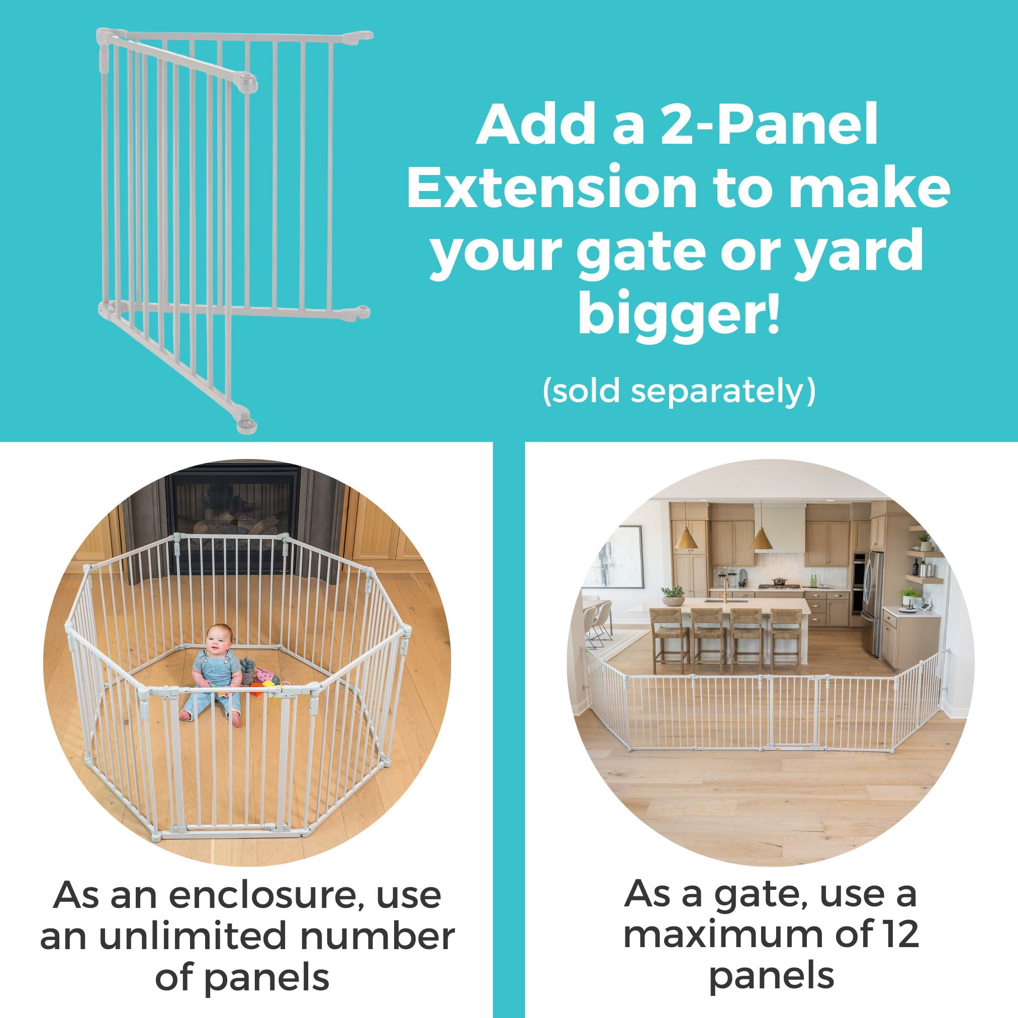 Toddleroo by North States 3-in-1 Superyard Baby Extra Wide Gate & Play Yard, Taupe Metal