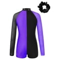 thumbnail image 2 of TiaoBug Girls Diamond Long Sleeve Gymnastics Unitards Biketards Kids Color Block Leotards Jumpsuit Purple 8, 2 of 3