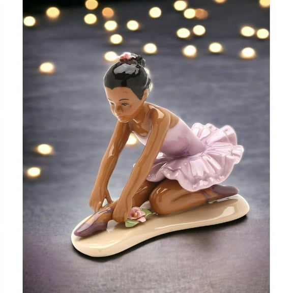 Ceramic African American Ballerina Lavender Dress 4.5 Inch Gift