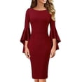 thumbnail image 1 of cfhntfmh Robes Moulantes pour Femmes Robe Cocktail Ajustée à Col Rond Manches Longues Mode Robe Crayon Midi Manches à Volants 3/4, 1 of 5