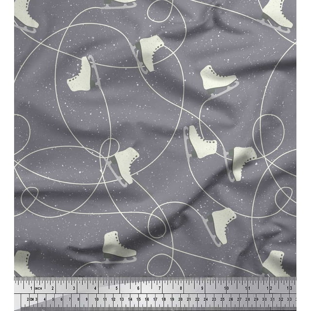 Soimoi Gray polyester Crepe Fabric Ice Skates Travel Fabric Prints By Yard 52 Inch Wide