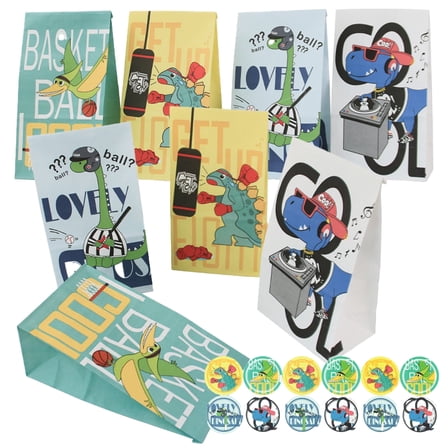 24 PCS Dinosaur Gift Bags Dinosaur Goodie Bags Dinosaur Birthday Party Flavor Bags Dinosaur Candy Bags