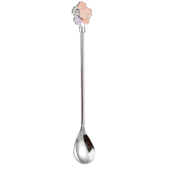Shoreew Mixing Spoon Flower Hollowed Design Long Handle Mirror Polished Stainless Steel Ice Cream Spoon Milk Tea Dessert Coffee Stirring Spoon Kitchen Supplies