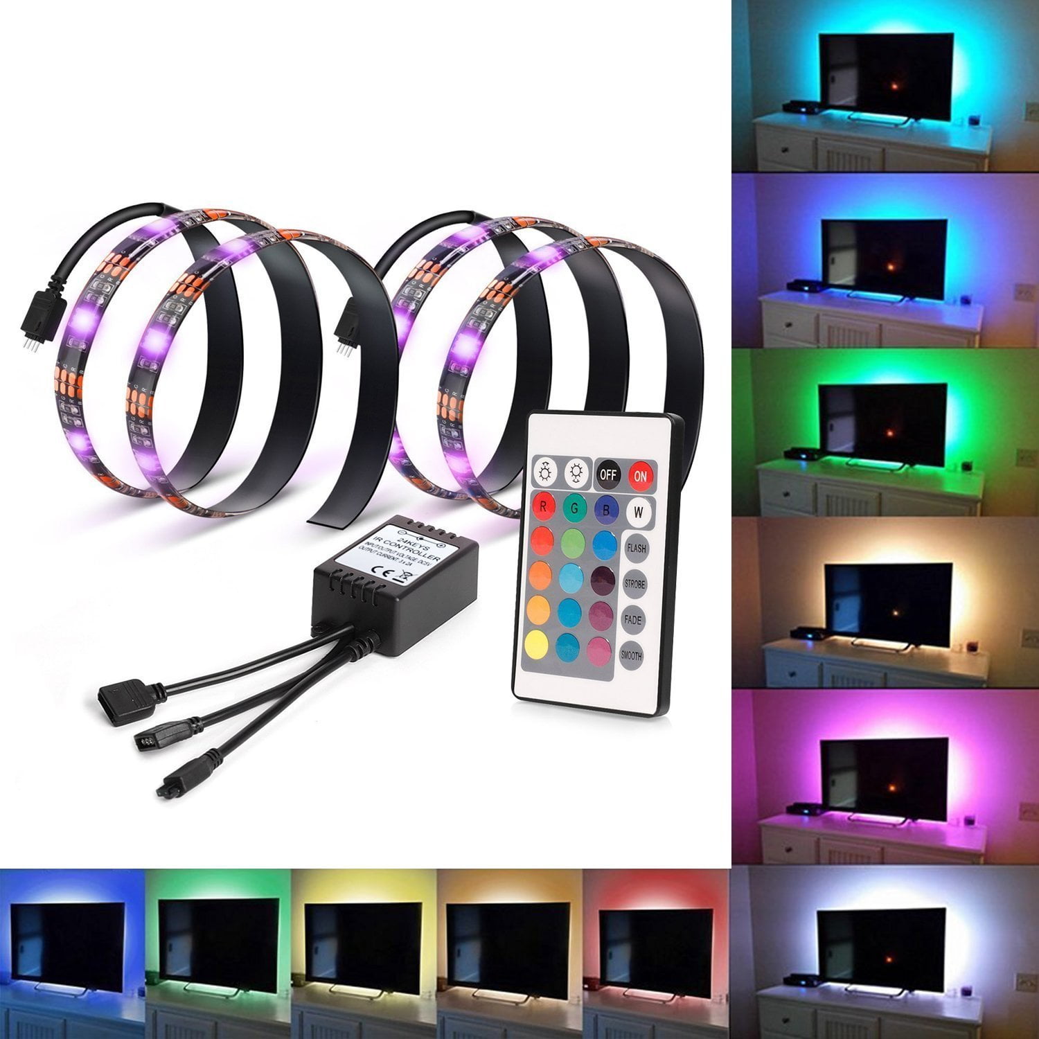 pludselig øjenvipper indendørs Kohree 2 RGB Multi Color Led Light Strip Bias Lighting for HDTV USB Powered  TV Backlighting with Remote Control - Walmart.com