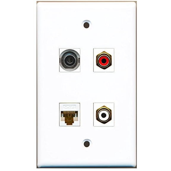 RiteAV - 1 Port RCA Red 1 Port RCA White 1 Port 3.5mm 1 Port Cat6 Ethernet White Wall Plate