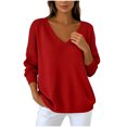 thumbnail image 3 of Tqcoqu Women's V‑Neck Knit Sweater, Solid Color Drop Shoulder Long Sleeve Loose Pullover Top, Fall 2026 Going Out Casual Blouse, 3 of 10